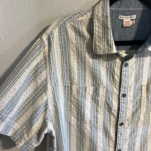 Carbon2Cobalt Short Sleeve 100% Cotton Striped Button Down Shirt Size Large